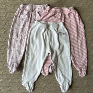 EUC Minizone 3pc Baby Girl Footed Pant Bundle, Pink & White Unicorn, 6-12 Months